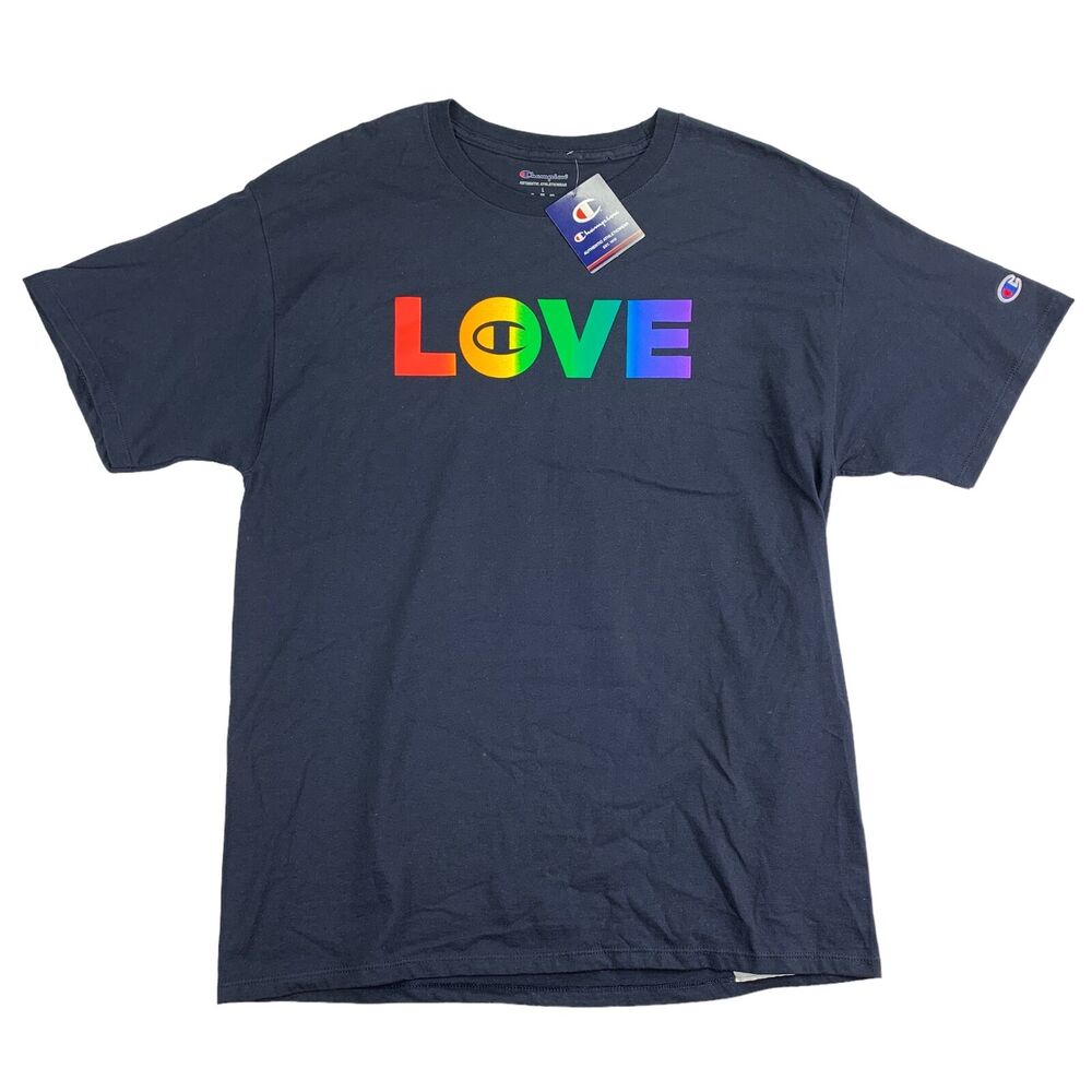 Champion Mens Rainbow Love Pride Graphic Short Sleeve Crewneck T-Shirt Navy L